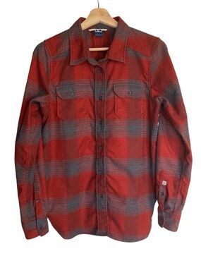 Kavu Brick Red and Gray Saddle Blanket Plaid Long-Sleeve Button-Down Shirt
